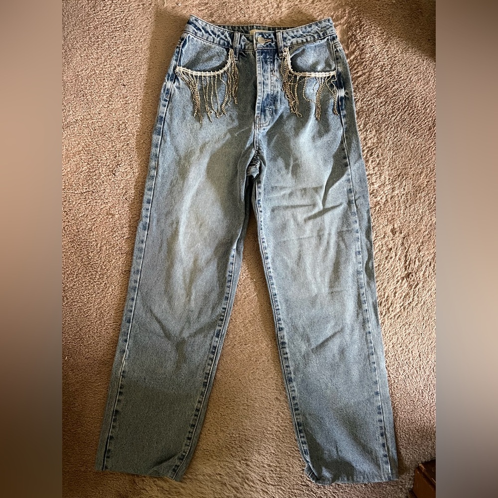 Fringe Embellished Blue Jeans size 25